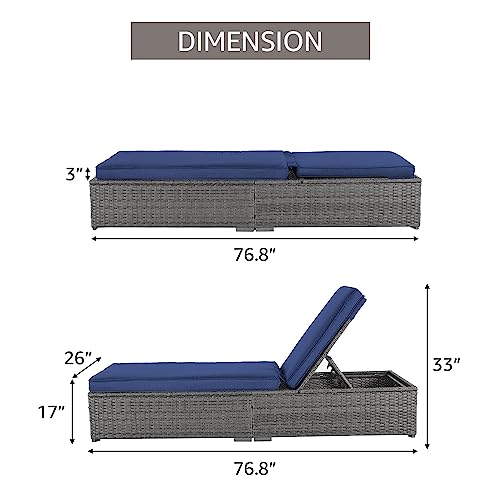 Patiorama Outdoor Patio Chaise Lounge Chair, Elegant Reclining Adjustable Pool Rattan Chaise Lounge Chair with Cushion, Grey PE Wicker, Steel Frame, for Deck, Poolside, Backyard (Blue) - color: Blue