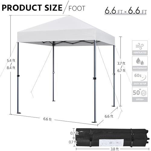 Yaheetech 6.6×6.6 Pop Up Canopy Easy Set-up Tent, Portable Outdoor Canopy Instant Tent, Commercial Gazebo with Wheeled Carry Bag & 4 Sandbags for Home, Party & Outdoor Activities, White - color: White, size: 6.6×6.6