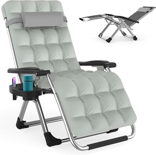 ZENPETIO Zero Gravity Chair with Removable Cushion, Reclining Camping Chair with Cup Holder, Anti Gravity Lounge Chair for Indoor and Outdoor - color: Light Gray