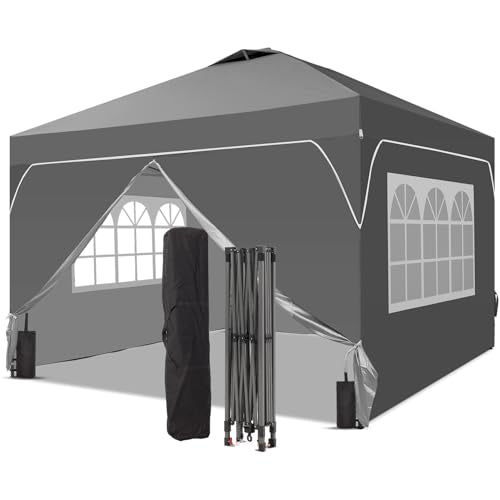 8x8 FT Pop Up Canopy with 1-Button Push, 4 Removable Sidewalls, Sandbags, Instant Canopy Tent for Outdoor Events - color: Gray, size: 8x8 with Sidewalls