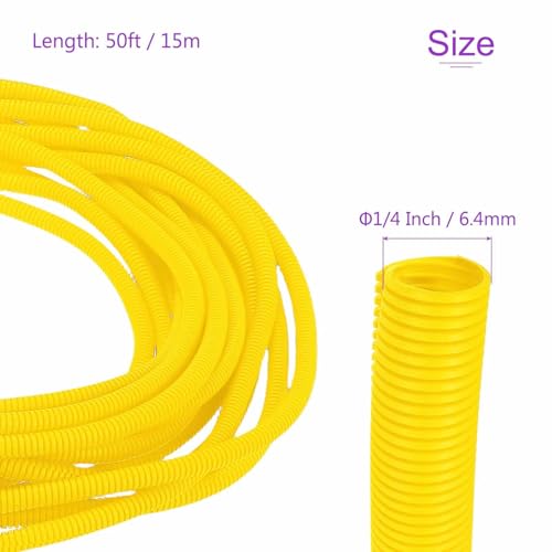 DMiotech 50ft Wire Loom Split Tubing 1/4 Inch(6.4mm) ID, Cord Protectors from Pet Flexible Conduit Cable Management for Office Home Garden, Yellow - color: Yellow, size: 1/4"-50ft