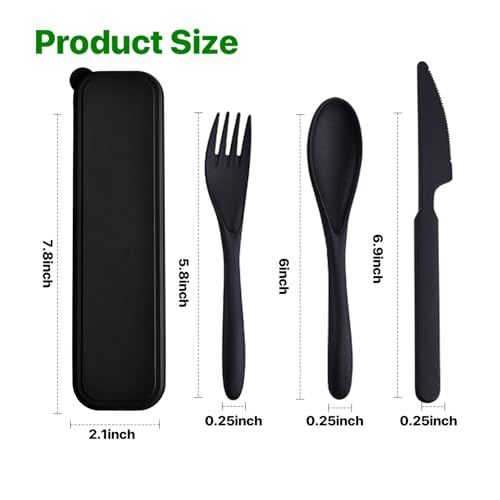 Travel Utensils with Case, 2 Sets Reusable Utensils Set with Case, Wheat Straw Utensils for Lunch Box Accessories, Camping Utensil Set for School Work Lunch or Daily Use（Black, Grey） - color: Black, Grey