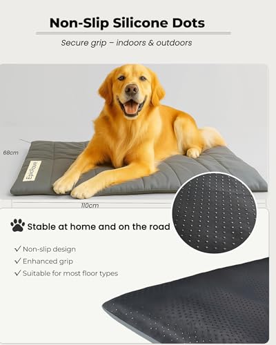 RovePad Trail Dog Bed Mat 43"x27" – Waterproof Non Slip Outdoor Travel Mat for Camping & Car – Silent Peachskin Roll-Up Pad for Medium & Large Dogs, Machine Washable - color: Grey