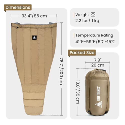 OneTigris Featherlite Ultralight Sleeping Quilt, Weighs 35oz, Warm Hammock Topquilt 40 Degree, with Footbox, Perfect for Outback Camping, Hiking, Backpacking and Hammocks - color: Coyote Brown