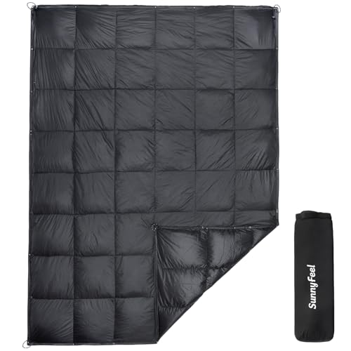 SUNNYFEEL Outdoor Camping Blanket,52"x78", Lightweight Down Waterproof Nylon Blanket Quilt for Traveling Hiking Picnic Stadium Beach Party，Black - color: Black