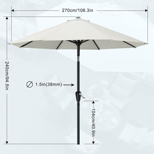 MASTERCANOPY 9FT Patio Umbrella with Push Button Tilt and Crank, Outdoor Market Umbrella with 8 Sturdy Ribs, UV Protection & Waterproof for Garden, Deck, Backyard, Pool (Light Beige) - color: light beige, size: 9FT