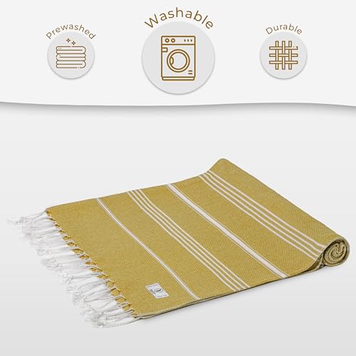 Ossano Turkish Beach Towel Quick Dry & Soft Oversized (39" x 71") - Compact, Versatile and Functional as Yoga Mat, Picnic and Travel Blanket, Cruise and Bath Towels - Mustard - color: Mustard