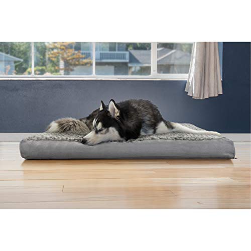 Furhaven Cooling Gel Dog Bed for Large Dogs w/ Removable Washable Cover, For Dogs Up to 95 lbs - Ultra Plush Faux Fur & Suede Mattress - Gray, Jumbo/XXL - color: Ultra Plush Curly Faux Fur (Gray), size: Jumbo