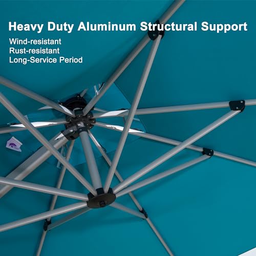 PURPLE LEAF Patio Umbrella 9ft Outdoor Square Umbrella Large Cantilever Umbrella Windproof Offset Heavy Duty Sun for Garden Deck Pool Patio, Turquoise Blue - color: Turquoise Blue, size: 9' X 9'
