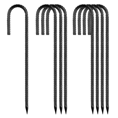 Rebar-Stakes-12-Inch, Ground Stakes Heavy Duty J-Hook Black Coated Anti-Rust Heavy Duty Ground Anchors for Garden Dog Fence Chicken Coop Christmas Decorations Deer Fence 8pcs - color: Black-J-HOOK, size: 8pcs