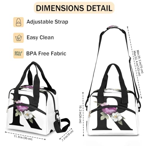 Letter R Insulated Lunch Bag for Women Men Reusable Waterproof Lunch Box Cooler Tote Bag One shoulder portable meal bag Portable Adult Lunchbox for Work Picnic Hiking Beach - color: Letter R