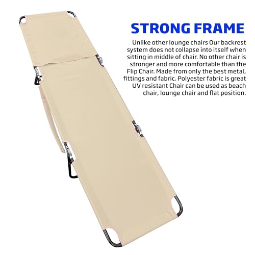 EASYGO PRODUCTS Pool Chair Chaise Lounge 2 Legs Support Polyester Material Reclining Backrest Head Rest Pillow Great for Beach, Home, Backyard, Outdoor, Patio, Pool, Camping, Lawn or Deck Color TAN - color: Ecochair-tan
