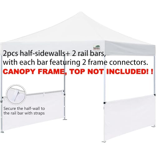 Eurmax USA 2pcs Half Sidewalls for Pop Up Canopy Tent 10'x10', 10'x15', 10'x20', 2 Half Walls with Rail Bars(White) - color: White, size: 10x10 Half Walls With Rail Bars