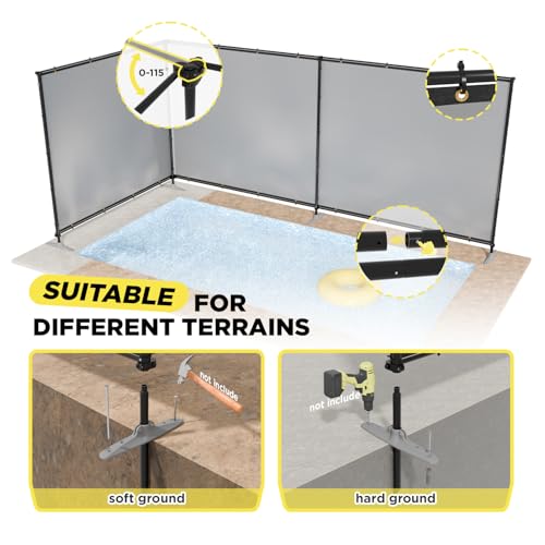 5' x 3' Gray Outdoor Privacy Screen Freestanding 240 GSM Privacy Fence Panels for Outside, Pool Fences with Poles, Backyard Temporary Fencing, Privacy Wall Ground Pole Fence - color: Gray, size: 5' x 3'