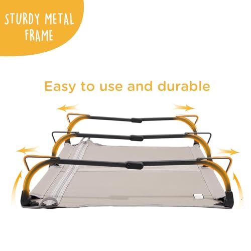 CANINE CANYON Daisy Cot, Large Foldable Elevated Dog Bed, Portable Raised Outdoor Folding Dog Cot, Cooling, Chew Proof, Waterproof, Heavy Duty Up to 160 Lbs for Camping/Home, Brown, 43"x27"x7” - color: Brown, size: Large