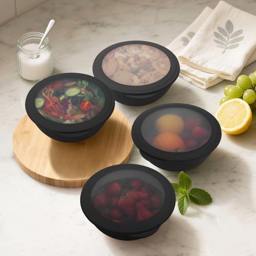 40 OZ Unbreakable Cereal Bowls with Lids, Wheat Straw Bowls Set of 4 with Unique Pattern, Reusable Plastic Bowl for Cereal, Soup, Salad and Ramen, Indoor & Outdoor Essentials, Black - color: Black, size: 40 Oz With Lid