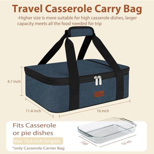 Insulated Casserole Carrier Bag, Expandable Thermal Food Carrier Insulated Travel Carry Bag for Hot or Cold Food for Picnic Cookouts Potluck Parties Fits 9" x 13" Baking Dish (Blue) - color: Blue, size: 16x11.4x4.7inch