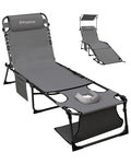 KingCamp Lounge Chair with face Hole & Canopy Shade, 400LBS Folding Portable Tanning Chair with face Hole, Adjustable 5-Position Foldable Beach Sun Tanning Chair for Outside Beach Patio Outdoor Pool - color: C*skyshade Canopy——grey Canopy, style: 400lbs&P