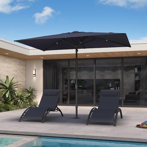 PURPLE LEAF 10' x 6.5' Rectangular Semi-Auto Outdoor Patio Umbrella Aluminium Market Umbrella Table Sun Umbrella with 1.89" Rod and 6 Sturdy Ribs for Deck Lawn Pool Garden, Navy Blue - color: Navy Blue, size: 6.5' x 10'