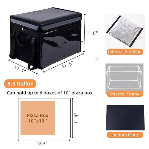 TooCust Insulated Bags For Food Delivery 16.5" x 11.4" x 11.8", Commercial Insulated Food Delivery Bag w/Divider, Waterproof & Foldable Catering Bag Food Deliveries, Delivery Pizza Bags 10 Inches - color: Black, size: 32 L