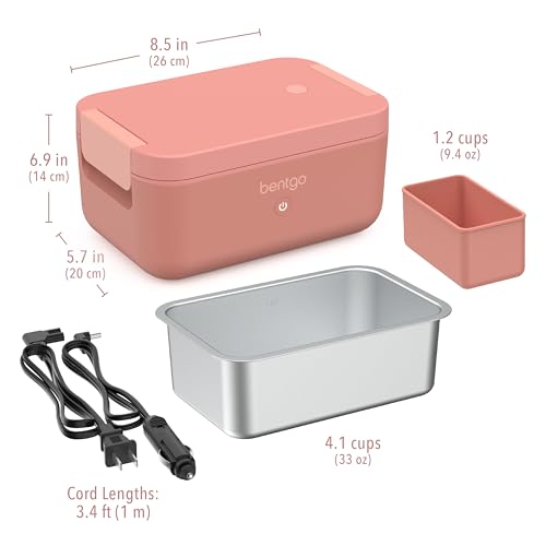 Bentgo Heat - Electric Lunch Box - Portable Food Warmer for Adults, Heated Lunch Box for Work, Travel, School & On the Go, Plug Into Wall or Car, Ideal for Ages 14+, 12V/24V & 120V Cords (Pink Spice) - color: Pink Spice