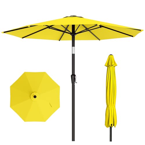 AreShark 10 FT Outdoor Patio Umbrella, Patio Table Umbrella with Push Button Tilt and Crank, Outdoor Patio Umbrellas with 8 Fiberglass Ribs, Patio Umbrellas for Market, Garden, Pool (Yellow) - color: Yellow