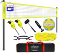 Volleyball Net Outdoor - Portable Volleyball Set for Backyard with Professional Volleyball Net, Wrap Yarn Volleyball and Pump, Boundary Line, Carry Bag - style: Plus-32FT(Yellow)