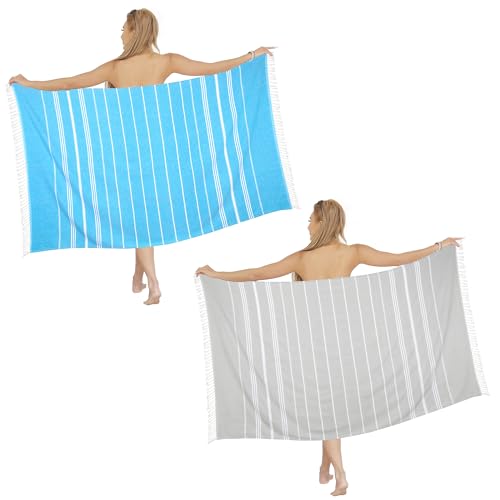 Beach Towel 2 Pack,Sand Free Beach Towels Oversized 39 x 72,Turkish Beach Towel Quick Dry Towel,Lightweight Pool Towels for Adults Travel Towel,Cool Beach Accessories Super Absorbent Towels - color: 2 Pack Blue+light Grey