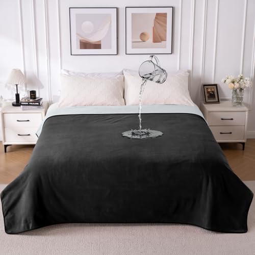 QiyI Waterproof Blanket for Bed King Size, Washable Reversible Bed Cover, Large Leakproof Stain-Resistant Furniture Protector for Travel & Camping, 80"x90", Black/Light Grey - color: Black/Light Grey, size: 80"×90"