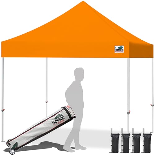 Eurmax USA 10x10ft Pop Up Canopy,Commercial Instant Tent for Outdoor Events,Patented No-Tip Rolling Storage Bag with 4 Sandbags,UV & Water Resistant,Heavy Duty Portable Shelter Gazebo,Orange - color: Orange, size: 10x10