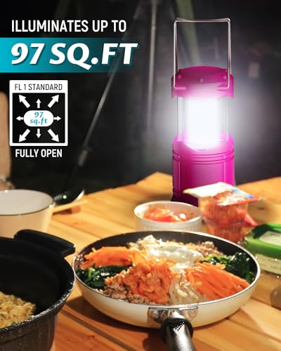 Lichamp 4 Pack LED Camping Lanterns, Battery Powered Camping Lights LED Collapsible Flashlight Portable Emergency Supplies Kit, A4PK - color: Pink