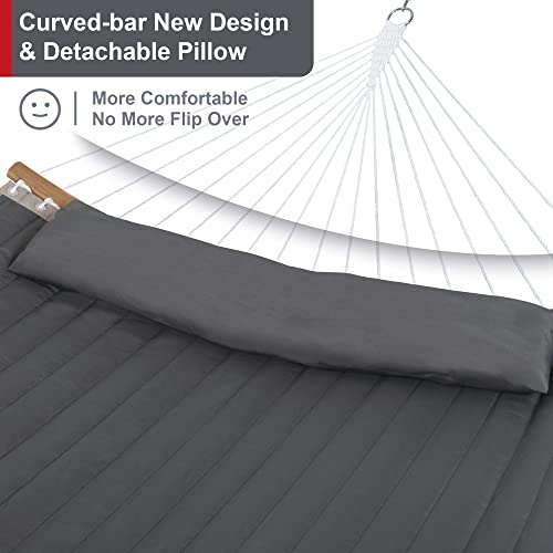 55in Hammock with Stand, Heavy Duty Hammock with Stand Included, Two Person Hammock with Curved Spreader Bar, Pillow and Portable Bag, 450 Lbs Capacity, Dark Gray - color: Dark Gray