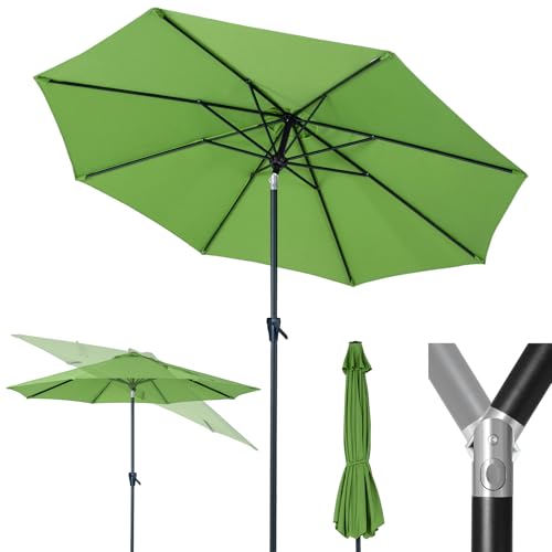 Tempera Patio Market Outdoor Table Umbrella with Push Button Tilt and Crank, Large Sun Umbrella with Sturdy Pole & Fade Resistant Canopy, Easy to Set - color: Green, size: 10 Ft