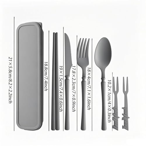 Wheat Straw Portable Cutlery Set Travel Utensils with Case, Reusable Camping Utensil Sets for Lunch Picnic Daily Use Outdoor (Light Grey, Dark Grey) - color: Light Grey, Dark Grey
