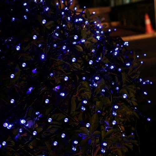 Joomer Solar Christmas String Lights, 39FT 100LED Waterproof Outdoor Lights with 8 Modes Twinkle Fairy Light for Garden, Patio, Yard, Tree and Christmas Decor (Blue) - color: Blue