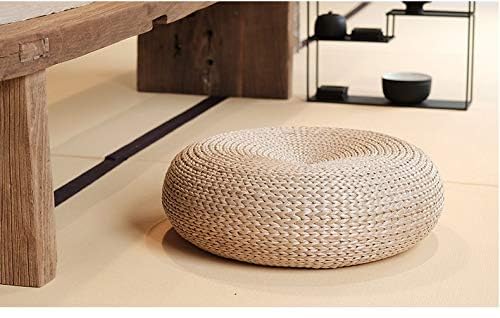Straw Flat Seat Cushion, Handmade Floor Pouf Mat, Ottoman Footstool for Meditation, Zen, Yoga Practice or Buddha (19.7" Dia. x 6.7" H) - size: 19.7" Dia. x 6.7" H