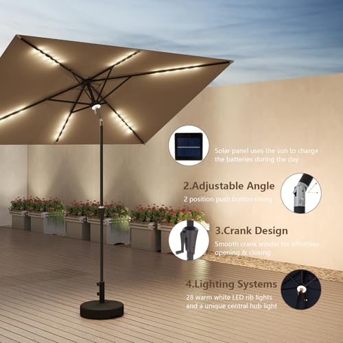 C-Hopetree Rectangular Outdoor Patio Market Umbrella with Solar LED Lights 6.5 x 10 ft - color: Taupe