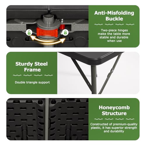 BestOffice Outdoor 34" Folding Card Table Plastic Table Portable Square Height Dining Table Perfect for Picnics,Parties,Party and Camping, Black - color: Black, size: 34"