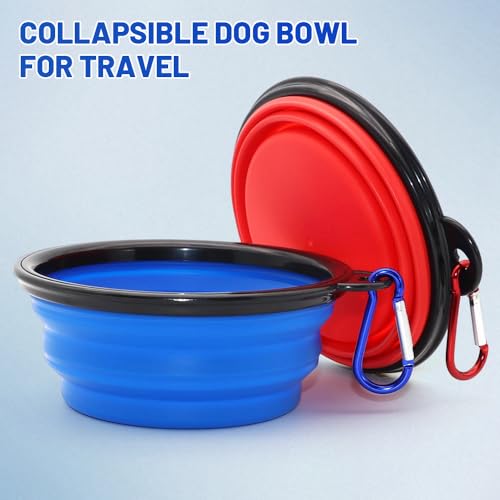 Dog Bowl Pet Collapsible Bowls, 2 Pack Collapsible Dog Water Bowls for Cats Dogs, Portable Pet Feeding Watering Dish for Walking Parking Traveling with 2 Carabiners (Small, Blue+Red) - color: Blue+Red, size: Small