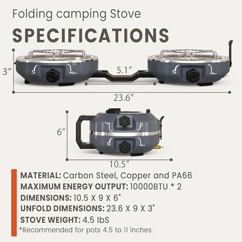 Cofiyard 20,000 BTUs 2 Burner Propane Camping Stove, Portable Folding Camp Stove with Adjustable Burners, Built-in Ignition and Carrying Bag, Dual Gas Stoves for Tailgating, Camping, BBQ Overland Grey - color: Overland Grey