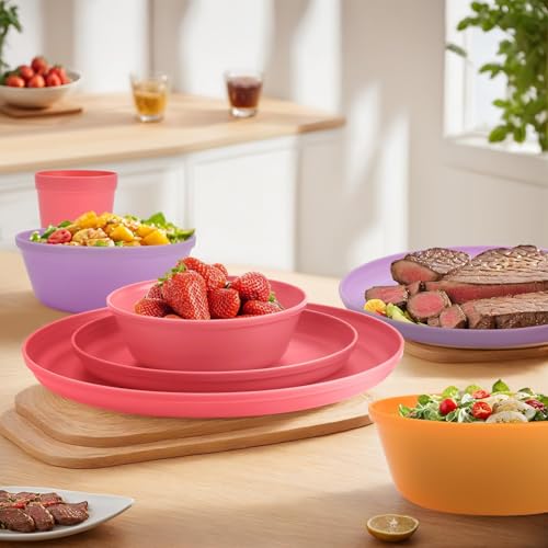 40 Piece Plastic Dinnerware Set for 8 with Cutlery, Unbreakable Plates and Bowls Set, Dishwasher & Microwave Safe Reusable Dish Set for Camping, RV, Outdoor Kitchen, Apartment Dining,Sunset Multicolor - color: Boho