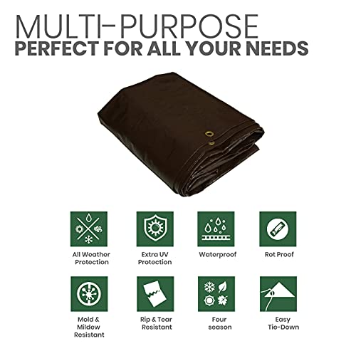 WHITEDUCK 16x20 Tarp 16 MIL Heavy Duty Poly Tarp Waterproof UV Resistant, True to Size, Rust-Proof Grommets, Tear & Rip Resistant, Extra Thick, Camping, Construction, Boat & Equipment Cover - color: Brown- 16 Mil, size: 16' x 20'