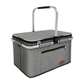 LIQING 35L Large Picnic Basket 2 Layers of Internal Pockets Leak-Proof and Insulated ，Folding with Internal Support for enhansed Stability, Wedding Gifts for Couple(Grey) - color: Gray