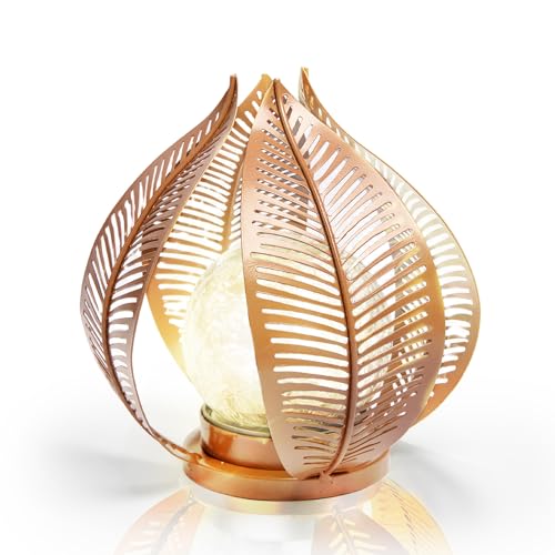 HPC Decor Solar Lights Outdoor Garden, Crackle Globe Glass,Metal Palm Leaf Solar Lights for Outside, Pathway Lights Waterproof LED Outdoor for Patio,Yard,Porch Decor,Gardening Gifts for Women/Mom. - color: Brown