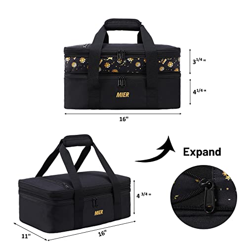 MIER Insulated Double Casserole Carrier Bag for Lasagna Lugger, Potluck Parties, Picnic, Beach, Fits 9 x 13 Inches Baking Dish, Casserole Dish, Expandable, Black - color: Black