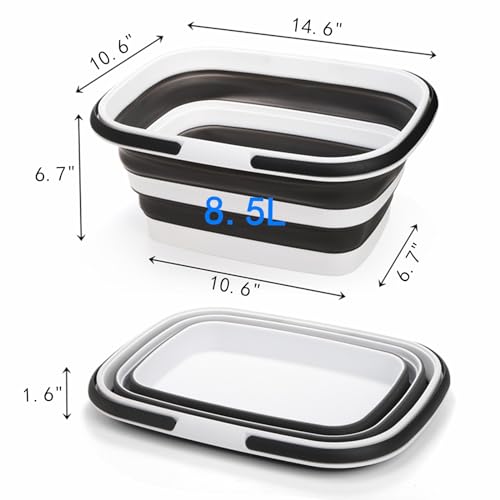 Cididu 2 Pack Collapsible Tub with Handle, Rectangular Handy Basket/Bucket, 8.5L Portable Outdoor Picnic Basket Crater, Foldable Camping Sink, Wash Basin for Washing Dishes, Hiking and Home