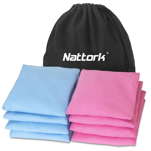 Nattork Cornhole Bags Set of 8 - Premium Corn Hole Bean Bags for Tossing - All Weather Resistant 8 Duck Cloth Double Stiched Corn Hole Bags and Tote Bags - Regulation Size - color: Blue & Pink