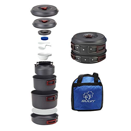 Bulin 24/13/11/8PCS Camping Cookware pots and Pans Backpacking Cooking Set Lightweight Cookware Mess kit Outdoor Cook Gear for Family Hiking Picnic - color: BLACK-13PCS