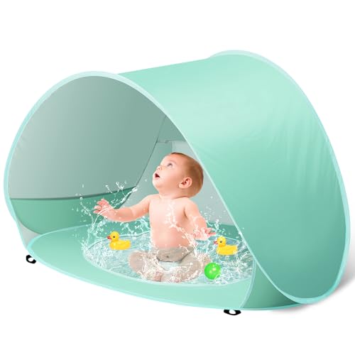 Baby Beach Tent with Pool, Pop Up Sun Shelter UPF 50+ UV Protection for Infant Toddlers, Portable Shade Tent with Carry Bag for Beach Outdoor Travel - color: Mint Green