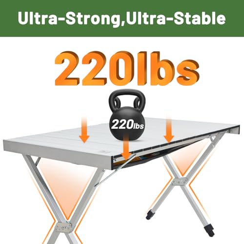 TIMBER RIDGE Folding Camping Table Adjustable Height, 4-6 Person Lightweight Aluminum Roll-up Table for Camping Outdoor Picnic BBQ Backyard Party Support 220 lbs, Silvery - color: Silvery, size: 43" x 28"
